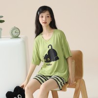 2024莫代尔带胸垫睡衣女夏季薄款短袖外穿女士家居服新款套装