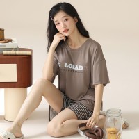 2024莫代尔带胸垫睡衣女夏季薄款短袖外穿女士家居服新款套装