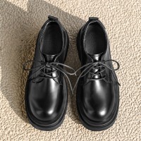 皮鞋男士休闲通勤商务正装鞋春季新款炭黑厚底增高小众德比鞋