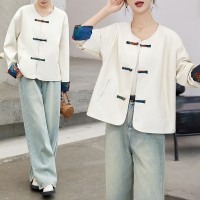 2024春秋韩版休闲复古港味新中式盘扣小个子风衣短外套女显瘦夹克