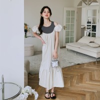 现货夏装新款韩版休闲拼色连衣裙H832