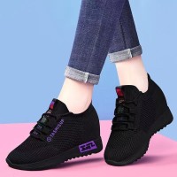 内增高女鞋春季新款飞织网面透气百搭运动休闲鞋布面防滑厚底软底