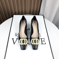 高跟鞋女黑色软皮职业粗跟不累脚新款秋冬工作复古气质
