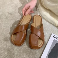 小众设计感平底凉拖鞋女外穿2024夏新款时尚复古一脚蹬包头拖鞋女