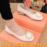 真软皮方头单鞋女2024新款四季豆豆鞋软皮软底舒适百搭女鞋小皮鞋