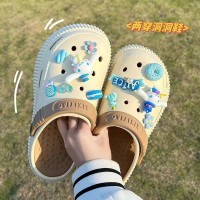 原宿风时尚增高厚底洞洞鞋女夏季软底踩屎感时尚外穿沙滩凉拖鞋