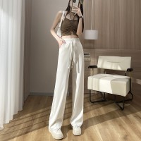 白色冰丝窄版阔腿裤针织高腰垂感显瘦休闲小个子直筒长裤子