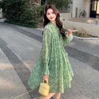 现货【春夏2024】薄款不过膝碎花淑女连衣裙199