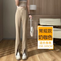 开叉西装裤女夏季新款高腰垂感喇叭裤宽松显瘦休闲微喇裤