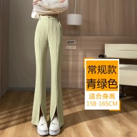 开叉西装裤女夏季新款高腰垂感喇叭裤宽松显瘦休闲微喇裤