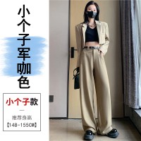 亚麻西装阔腿裤女2024春夏新款直筒宽松显瘦小个子高腰垂感拖地裤