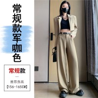 亚麻西装阔腿裤女2024春夏新款直筒宽松显瘦小个子高腰垂感拖地裤