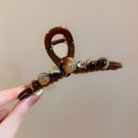 高级感咖色水钻珍珠发夹女后脑勺ins发卡鲨鱼夹子头饰发量多全抓
