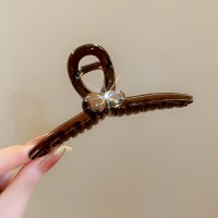 高级感咖色水钻珍珠发夹女后脑勺ins发卡鲨鱼夹子头饰发量多全抓