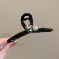 高级感咖色水钻珍珠发夹女后脑勺ins发卡鲨鱼夹子头饰发量多全抓