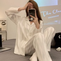 法式高级感冰丝睡衣女春秋季夏季新款长袖薄款丝绸缎面家居服套装