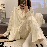 法式高级感冰丝睡衣女春秋季夏季新款长袖薄款丝绸缎面家居服套装