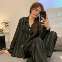 法式高级感冰丝睡衣女春秋季夏季新款长袖薄款丝绸缎面家居服套装