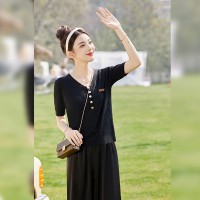 【夏日遇见你】2024夏款茶歇度假风冰丝+醋酸缎休闲裤两件套
