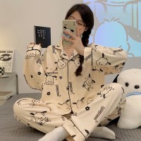 睡衣女春秋款2024年新款大码薄款长袖家居服可外穿卡通学生党套装