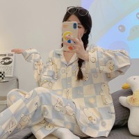 帕恰狗睡衣女长袖春秋款开衫翻领简约套装ins风青少年家居服