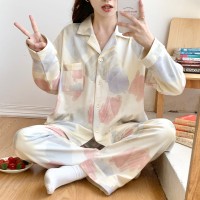 帕恰狗睡衣女长袖春秋款开衫翻领简约套装ins风青少年家居服