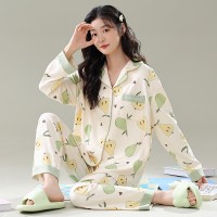 帕恰狗睡衣女长袖春秋款开衫翻领简约套装ins风青少年家居服