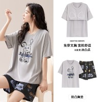 2024莫代尔带胸垫睡衣女短袖短裤男士睡衣可外穿夏季情侣套装