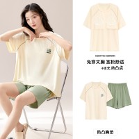 2024莫代尔带胸垫睡衣女短袖短裤男士睡衣可外穿夏季情侣套装