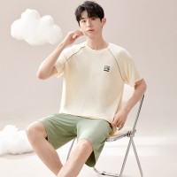 2024莫代尔带胸垫睡衣女短袖短裤男士睡衣可外穿夏季情侣套装