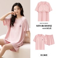 2024莫代尔带胸垫睡衣女短袖短裤男士睡衣可外穿夏季情侣套装