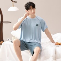 2024莫代尔带胸垫睡衣女短袖短裤男士睡衣可外穿夏季情侣套装