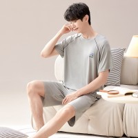 2024莫代尔带胸垫睡衣女短袖短裤男士睡衣可外穿夏季情侣套装