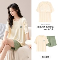 2024莫代尔带胸垫睡衣女短袖短裤男士睡衣可外穿夏季情侣套装