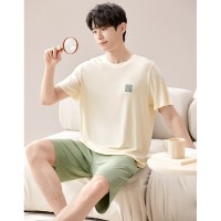 2024莫代尔带胸垫睡衣女短袖短裤男士睡衣可外穿夏季情侣套装