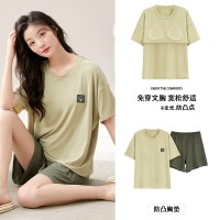 2024莫代尔带胸垫睡衣女短袖短裤男士睡衣可外穿夏季情侣套装