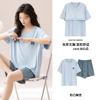 2024莫代尔带胸垫睡衣女短袖短裤男士睡衣可外穿夏季情侣套装