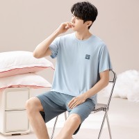 2024莫代尔带胸垫睡衣女短袖短裤男士睡衣可外穿夏季情侣套装