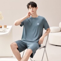 2024莫代尔带胸垫睡衣女短袖短裤男士睡衣可外穿夏季情侣套装