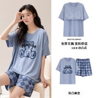 2024莫代尔带胸垫睡衣女短袖短裤男士睡衣可外穿夏季情侣套装