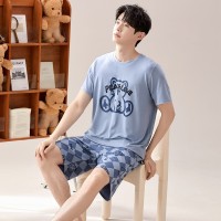 2024莫代尔带胸垫睡衣女短袖短裤男士睡衣可外穿夏季情侣套装