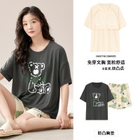 2024莫代尔带胸垫睡衣女短袖短裤男士睡衣可外穿夏季情侣套装