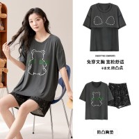 2024莫代尔带胸垫睡衣女短袖短裤男士睡衣可外穿夏季情侣套装