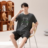2024莫代尔带胸垫睡衣女短袖短裤男士睡衣可外穿夏季情侣套装