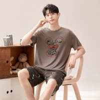 2024莫代尔带胸垫睡衣女短袖短裤男士睡衣可外穿夏季情侣套装