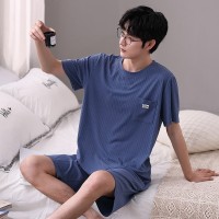 2024夏季简约莫代尔男士睡衣短袖短裤睡衣女可外穿情侣家居服