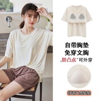 舒适感睡衣女款夏季带胸垫春秋款莫代尔短袖夏天家居服可外穿套装