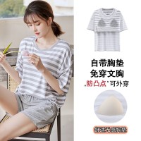 舒适感睡衣女款夏季带胸垫春秋款莫代尔短袖夏天家居服可外穿套装