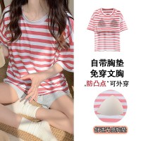 舒适感睡衣女款夏季带胸垫春秋款莫代尔短袖夏天家居服可外穿套装