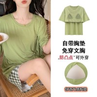 舒适感睡衣女款夏季带胸垫春秋款莫代尔短袖夏天家居服可外穿套装